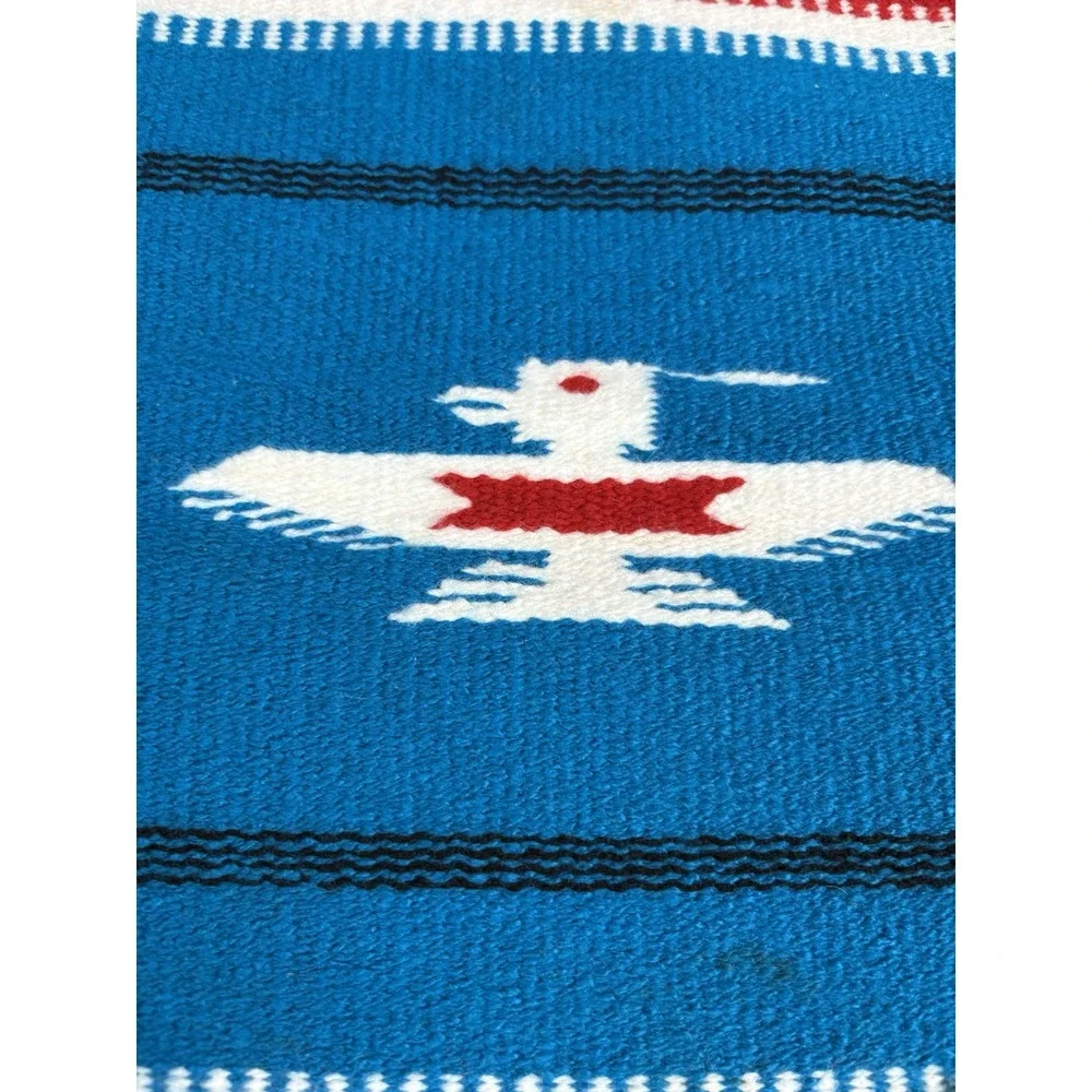 Americraft Inc Mexican Thunderbird Wall Hanging Rug Blue Acrylic 10x21 Fringe